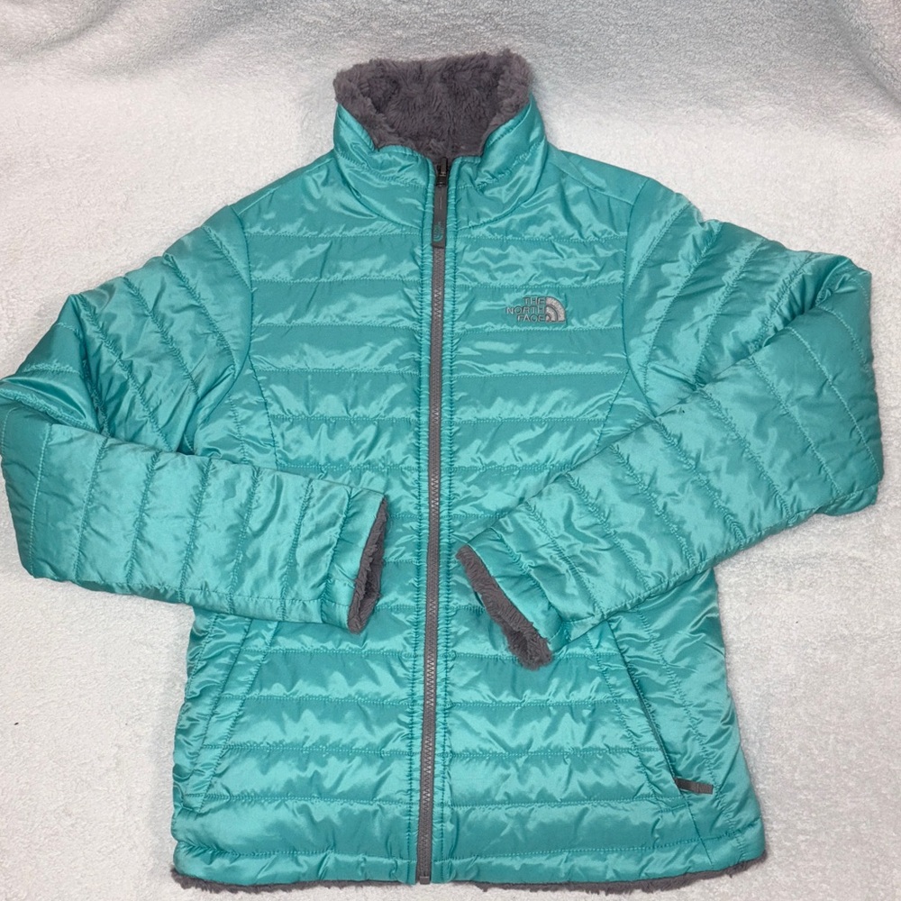 The North Face mossbud reversible teal winter jacket girls large 14/16
